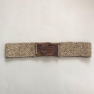 Stretchy Wide Beaded Belt Wooden Buckle Boho Western